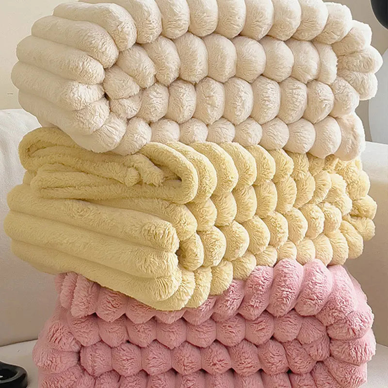 Ribbed Rabbit Plush Warm Blanket for Couch and Bed | Soft Insulating Throw | 71 x 79 in | 4 Colors