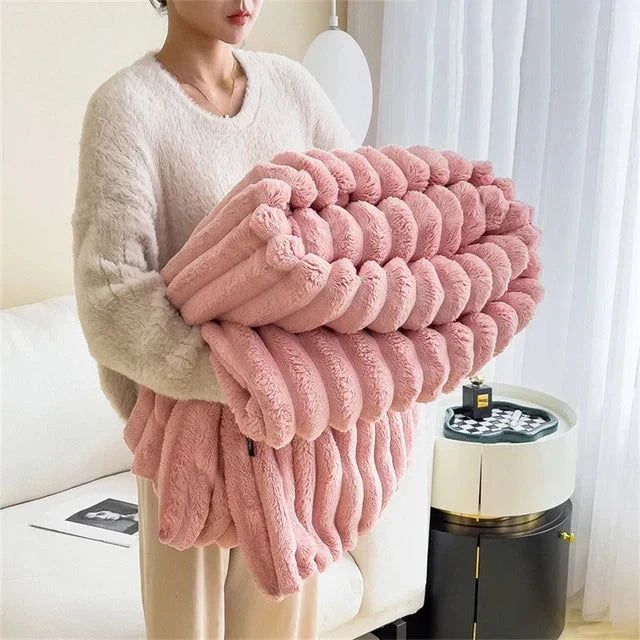 Ribbed Rabbit Plush Warm Blanket for Couch and Bed | Soft Insulating Throw | 71 x 79 in | 4 Colors