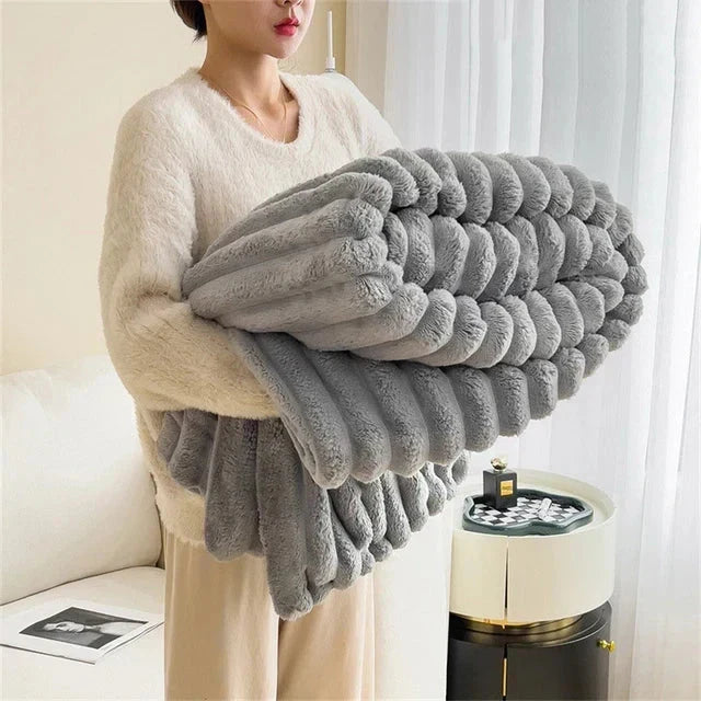 Ribbed Rabbit Plush Warm Blanket for Couch and Bed | Soft Insulating Throw | 71 x 79 in | 4 Colors