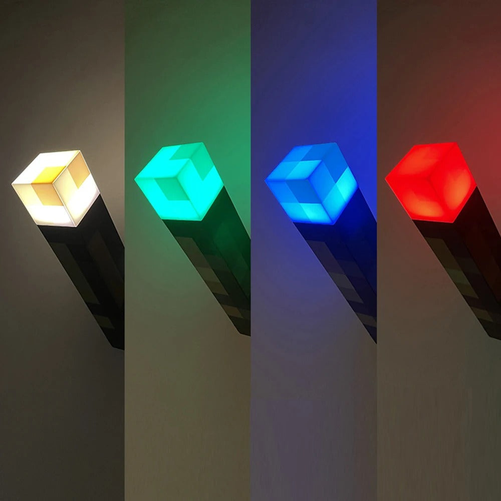 Pixel Torch LED Night Light for a Gamer Bedroom or Shelf | USB Rechargeable with a Soft Warm Glow | Wall Mounted or Standing