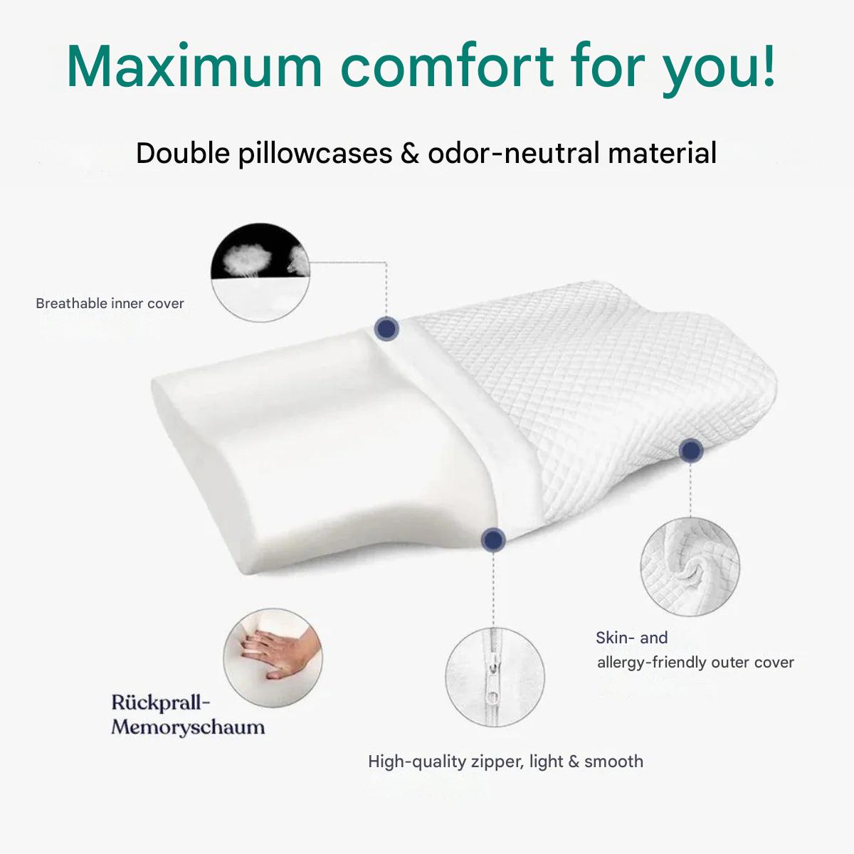 Curved Memory Foam Cervical Pillow for Back, Side and Stomach Sleepers | Breathable Washable Cover | 20 x 12 in