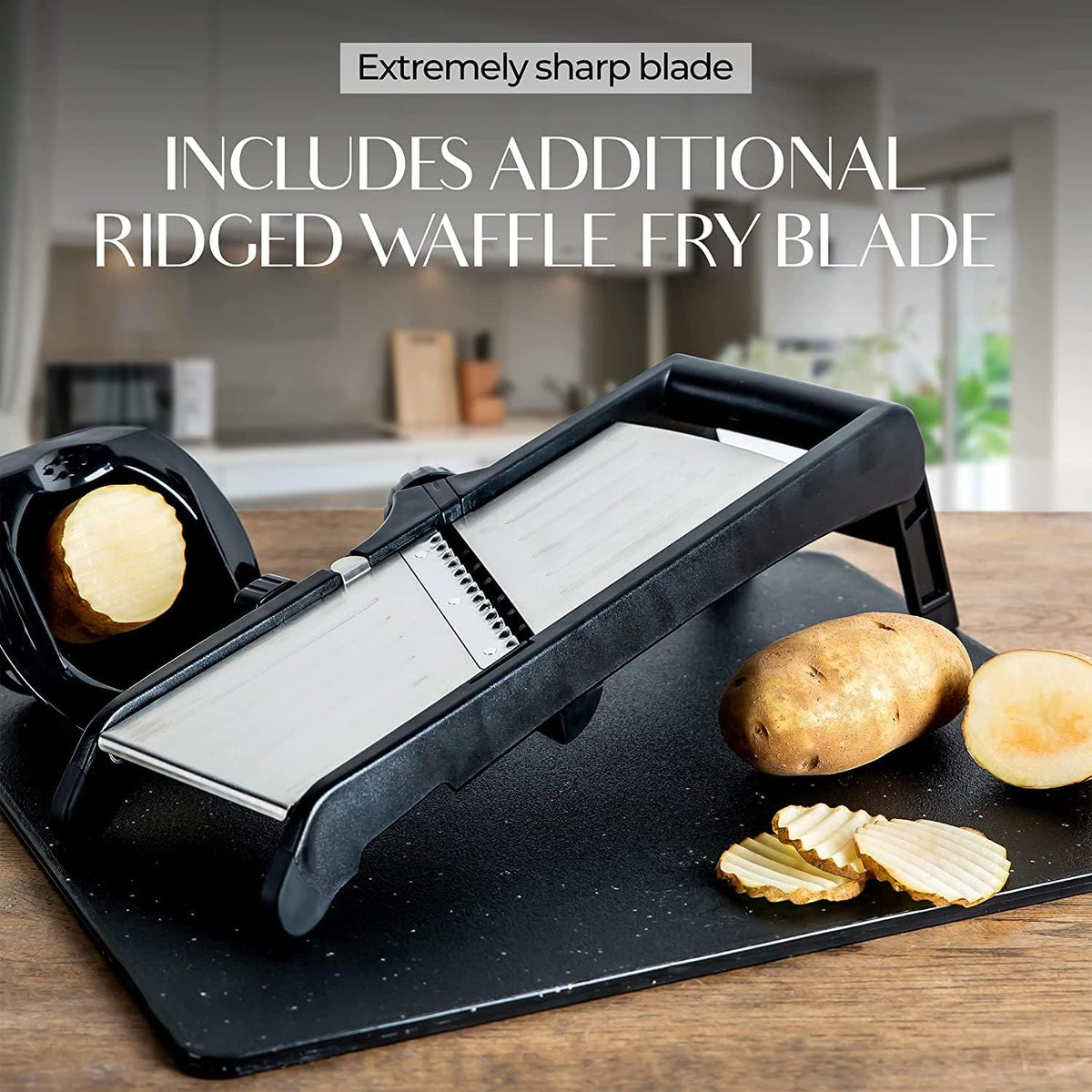 Adjustable Mandoline Slicer with Cut Resistant Gloves | Sharp Stainless Steel Blades | Kitchen Gadgets for Vegetables and Fruit