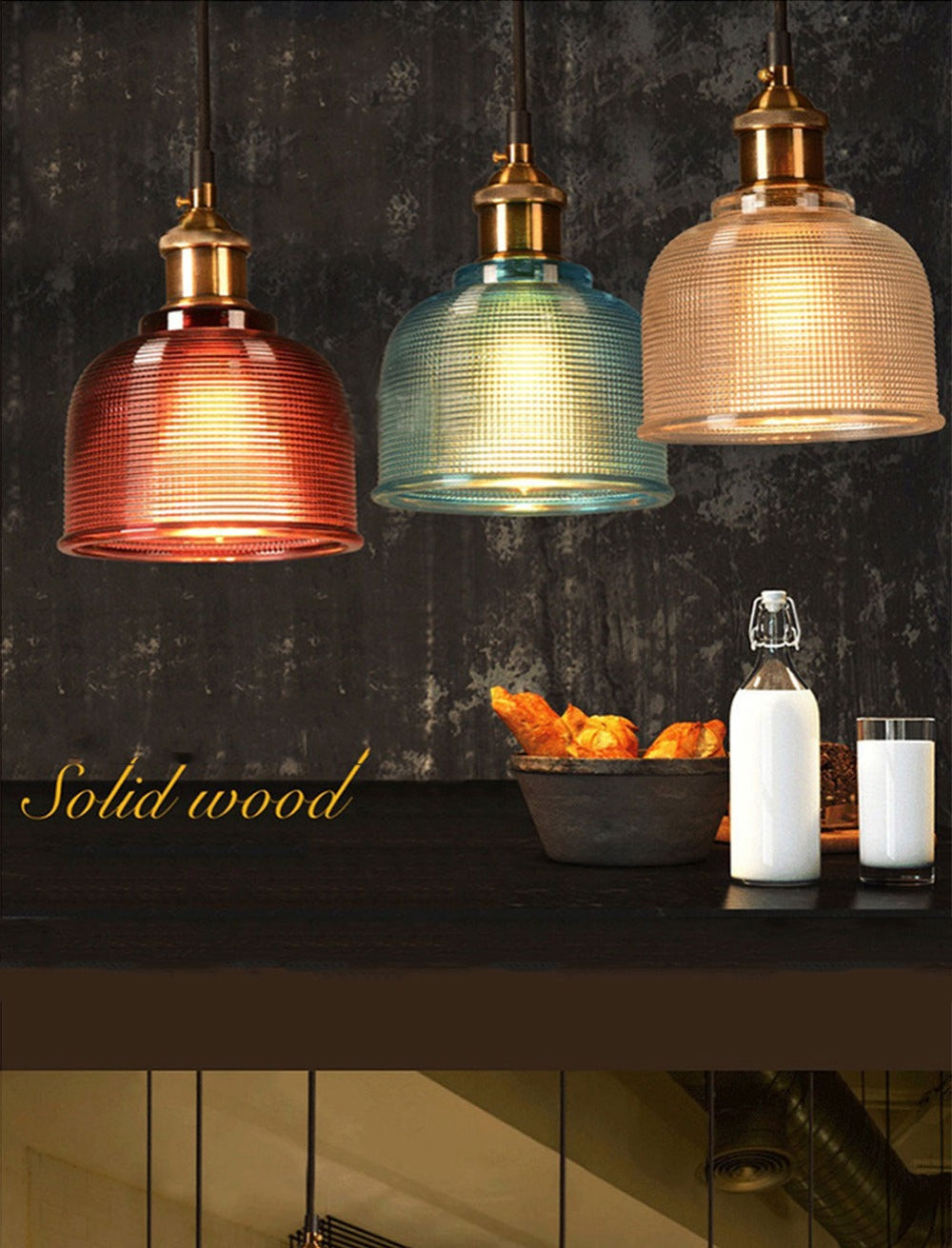 Colored Glass Pendant Light with Metal Details | Adjustable Cable Up to 47 Inches | Retro Style in 4 Colors
