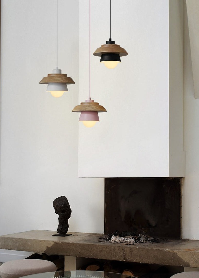 Nordic Wood Pendant Light with Aluminum Shade | Adjustable Hanging Length Up to 35.4 Inches | Available in 5 Colors