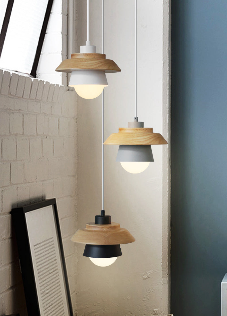 Nordic Wood Pendant Light with Aluminum Shade | Adjustable Hanging Length Up to 35.4 Inches | Available in 5 Colors