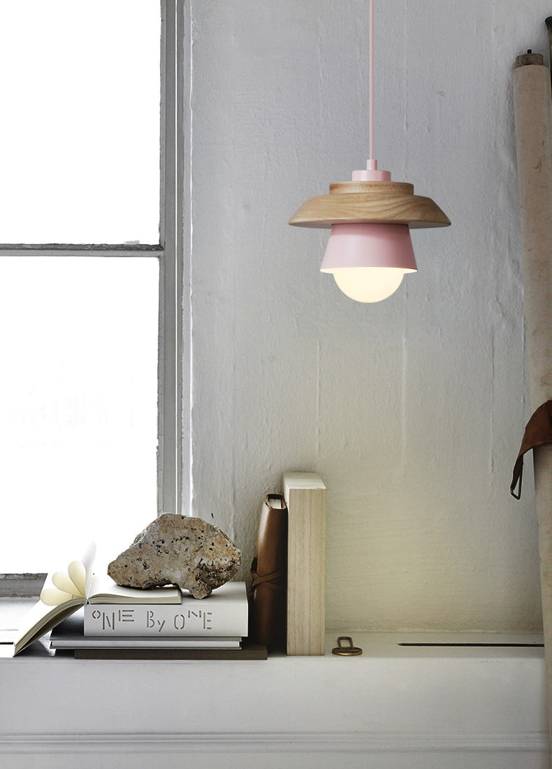 Nordic Wood Pendant Light with Aluminum Shade | Adjustable Hanging Length Up to 35.4 Inches | Available in 5 Colors
