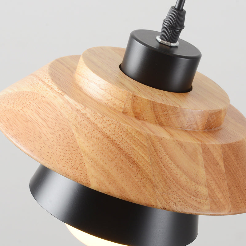 Nordic Wood Pendant Light with Aluminum Shade | Adjustable Hanging Length Up to 35.4 Inches | Available in 5 Colors