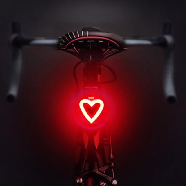 LED Bike Light in Four Shapes, a Ring, Bone, Heart or Triangle | Five Modes from Steady to Flashing | Waterproof ABS, USB Charged