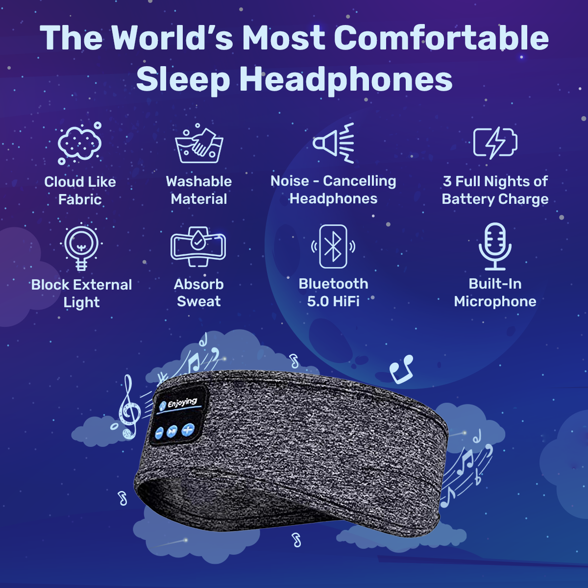 Sleep Headband with Flat Padded Speakers | Bluetooth Head Phones for Side Sleepers | Built In Mic and Breathable Knit Fabric