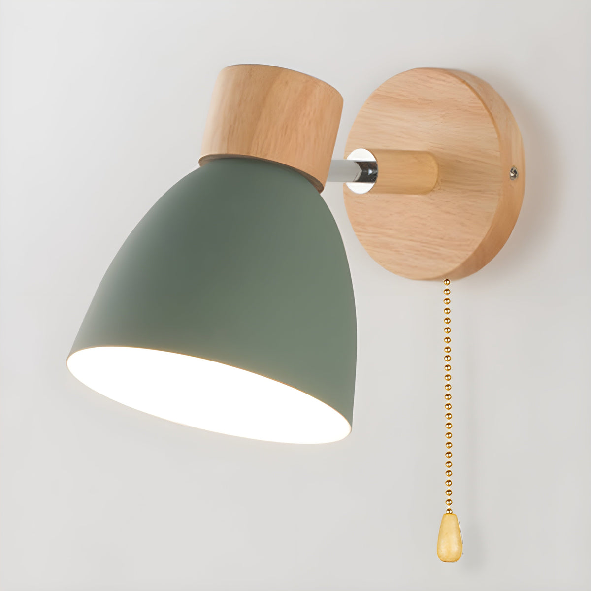 Nordic Wood Wall Sconce with an Adjustable Head for the Bedroom | Built In Switch and E27 Fitting | Five Colors