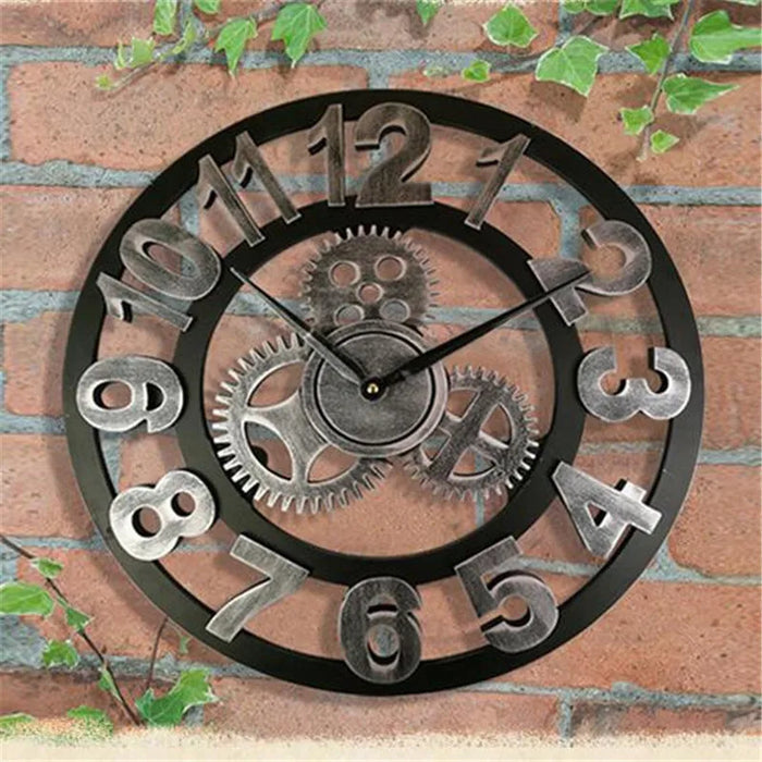 Retro Industrial Wall Clock with Exposed Gears and Roman Numerals | Round 11.8 in Dial | 3 Colors