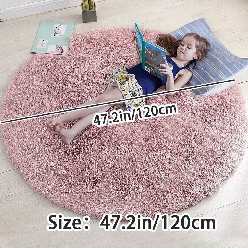 Round Carpet Rug with a Fluffy Polyester Pile | Non-Slip and Machine Washable, 47 or 63 in Across | 8 Colors