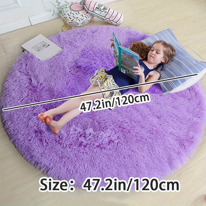 Round Carpet Rug with a Fluffy Polyester Pile | Non-Slip and Machine Washable, 47 or 63 in Across | 8 Colors