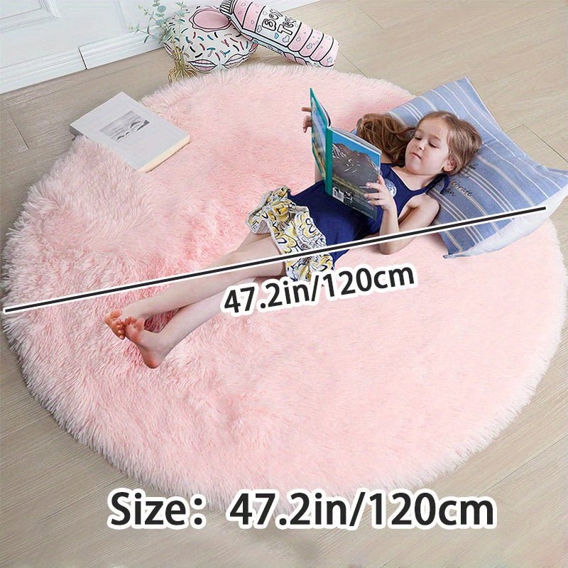 Round Carpet Rug with a Fluffy Polyester Pile | Non-Slip and Machine Washable, 47 or 63 in Across | 8 Colors