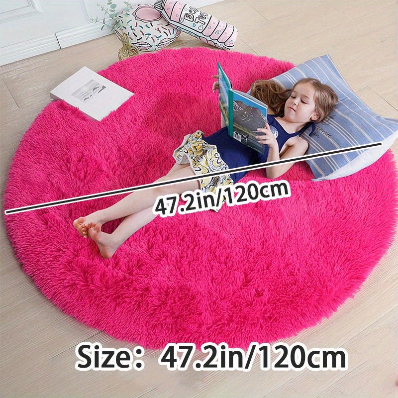 Round Carpet Rug with a Fluffy Polyester Pile | Non-Slip and Machine Washable, 47 or 63 in Across | 8 Colors