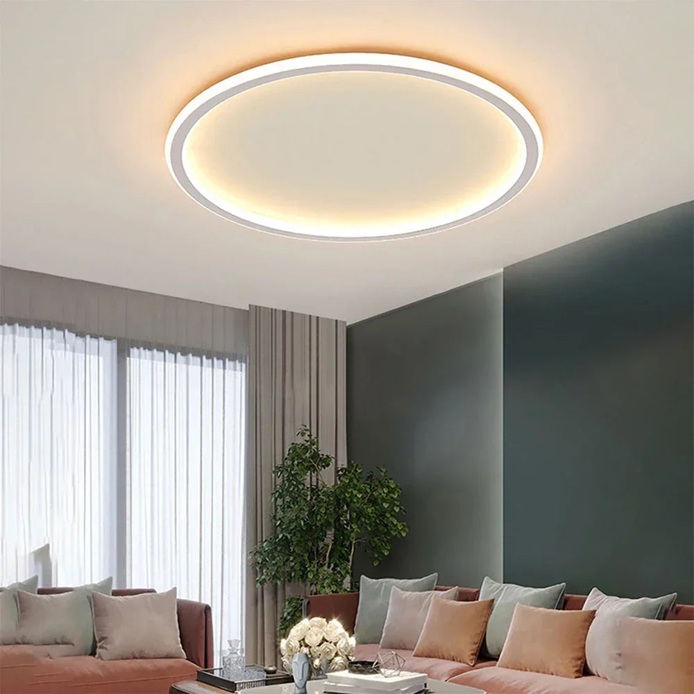 Round Scandinavian LED Light Ceiling Fixture | Slim Flush Mount Lamp for Bedroom and Hallway | 3 Finishes
