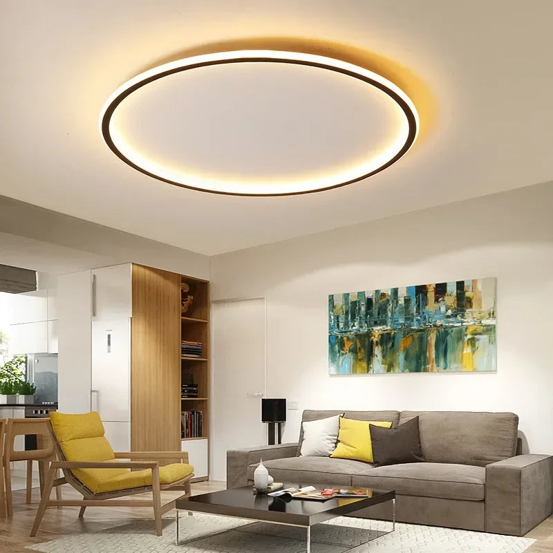 Round Scandinavian LED Light Ceiling Fixture | Slim Flush Mount Lamp for Bedroom and Hallway | 3 Finishes