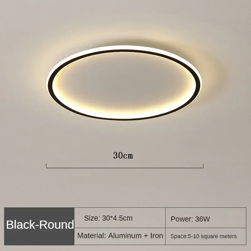 Round Scandinavian LED Light Ceiling Fixture | Slim Flush Mount Lamp for Bedroom and Hallway | 3 Finishes