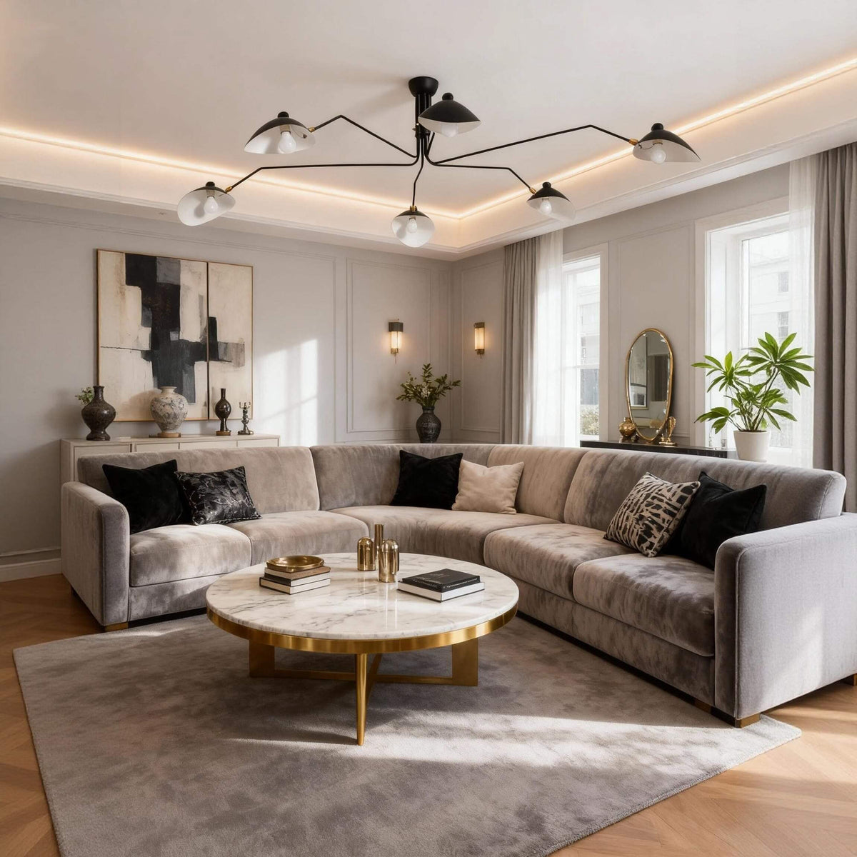 Multi-Arm Ceiling Light with Directional Reflectors | 3-Arm or 6-Arm Configurations | Spans Up to 86.6 Inches