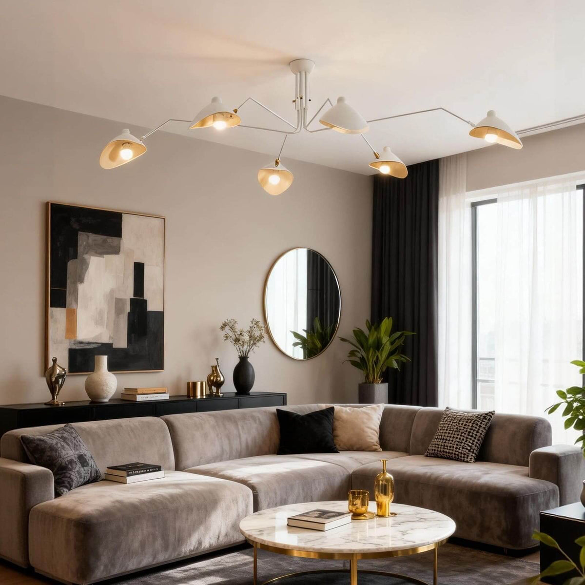 Multi-Arm Ceiling Light with Directional Reflectors | 3-Arm or 6-Arm Configurations | Spans Up to 86.6 Inches