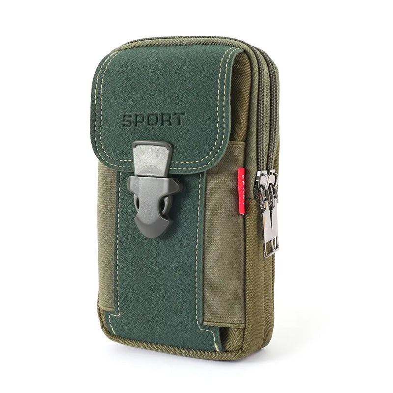 Canvas Phone Pouch for Men with a Belt Loop | Two Compartment Waist Bag for Keys Cards and Cash up to 6.1 Inch