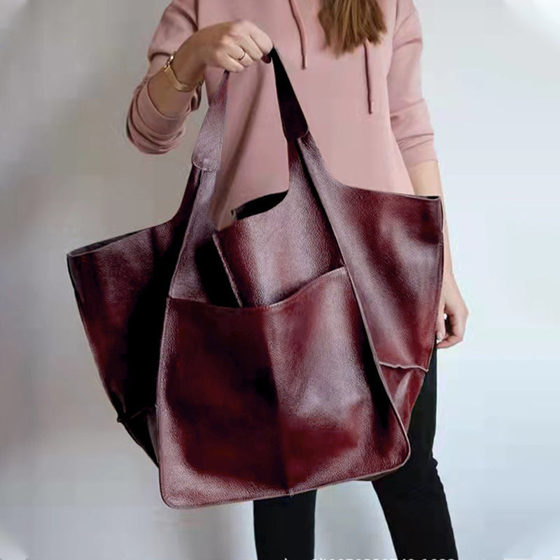 Oversized Leather Look Tote Bag in PU for Everyday Essentials | Roomy Slouchy Shoulder Carry | Five Colors