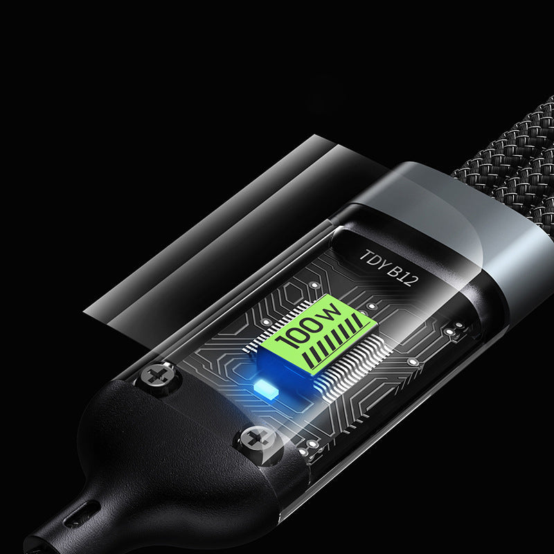 100W USB C Charging Cable with 3 Connector Tips | Braided Tangle Free Cord That Glows in the Dark | 3.9 Foot Length