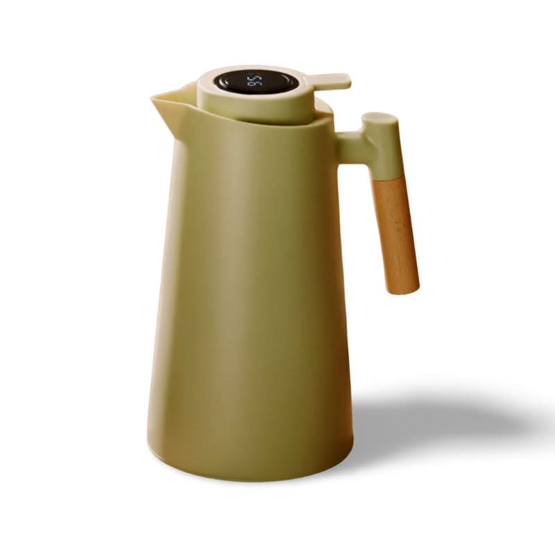 Insulated Glass Thermo Jug with Temperature Display | Wood Handle Design | Keeps Beverages at Temperature
