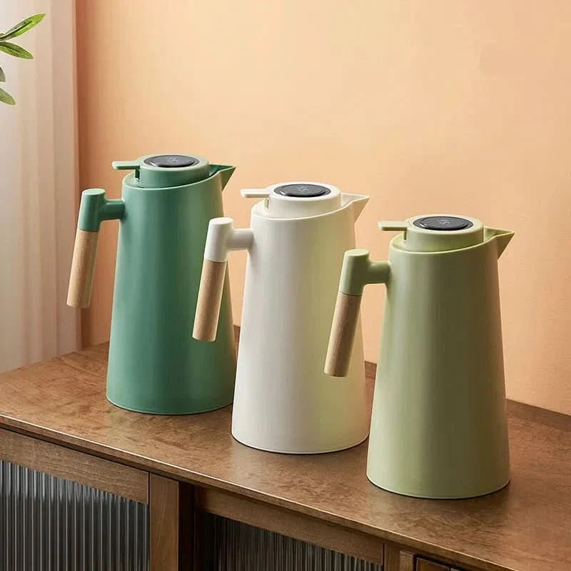 Insulated Glass Thermo Jug with Temperature Display | Wood Handle Design | Keeps Beverages at Temperature