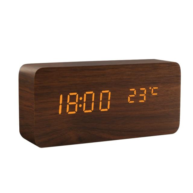 Wood Cube Alarm Clock with an LED Display, Temperature and Humidity | Three Wake Times, Sound or Touch Activated | Ten Styles