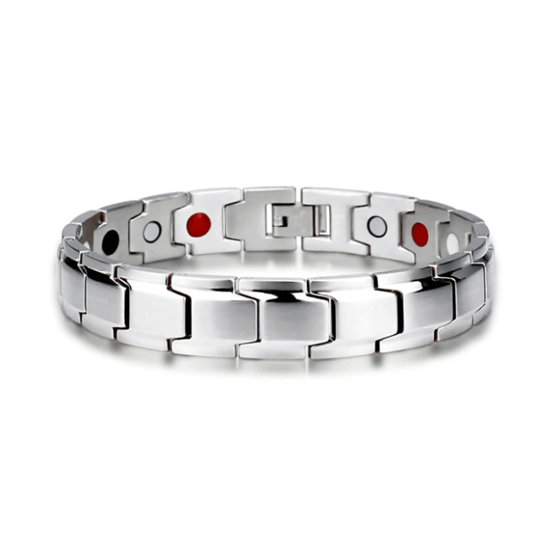 Magnetic Stainless Steel Bracelet for Men and Women | 316L Link Band with Red and Silver Dots | 21 x 1.3 cm