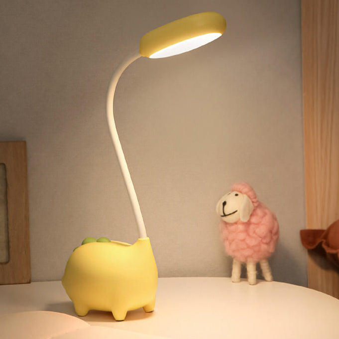Rechargeable LED Desk Lamp for Kids | Flexible Gooseneck with Soft Flicker Free Light | Animal Base and Pen Holder