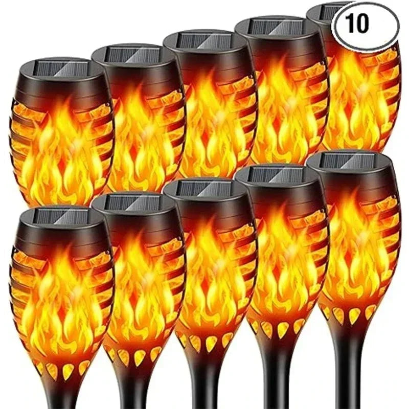 Solar Flame Torch Lights on Stakes | Flickering LED Effect, Charges by Day and Comes On at Dusk | Outdoor Yard Decorations
