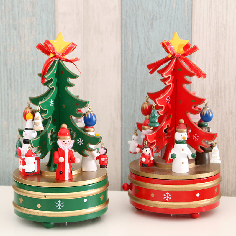 Wooden Christmas Music Box with Tree, Santa and Snowman
