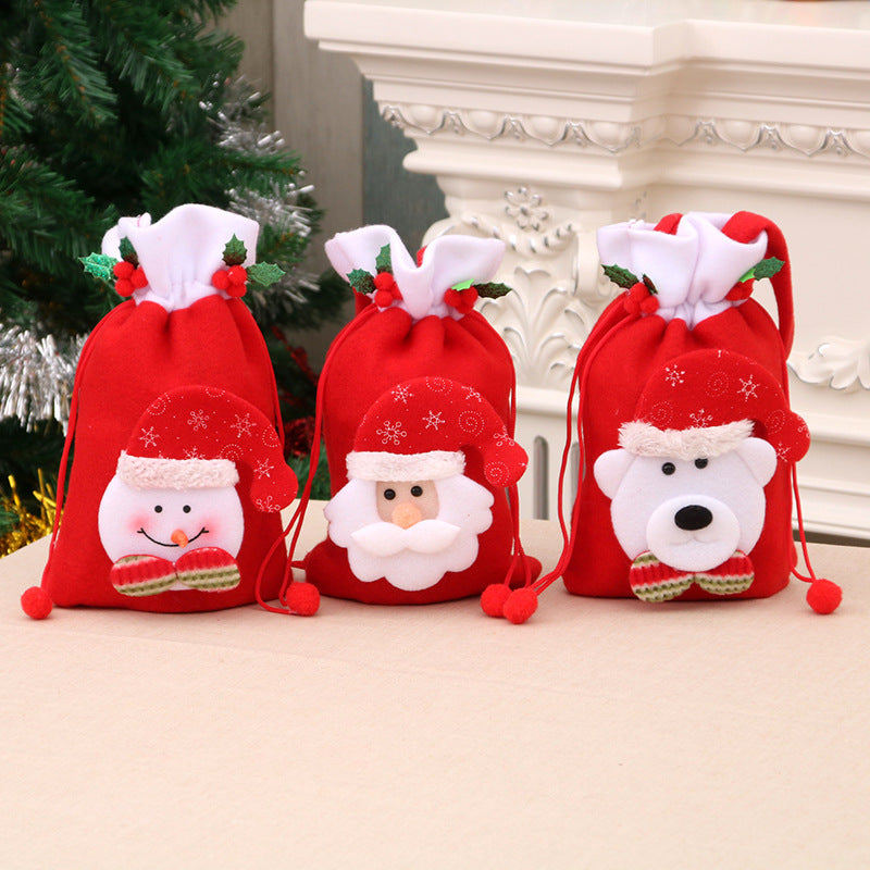 Felt Santa Claus Decoration Gift Bag with Drawstring Closure