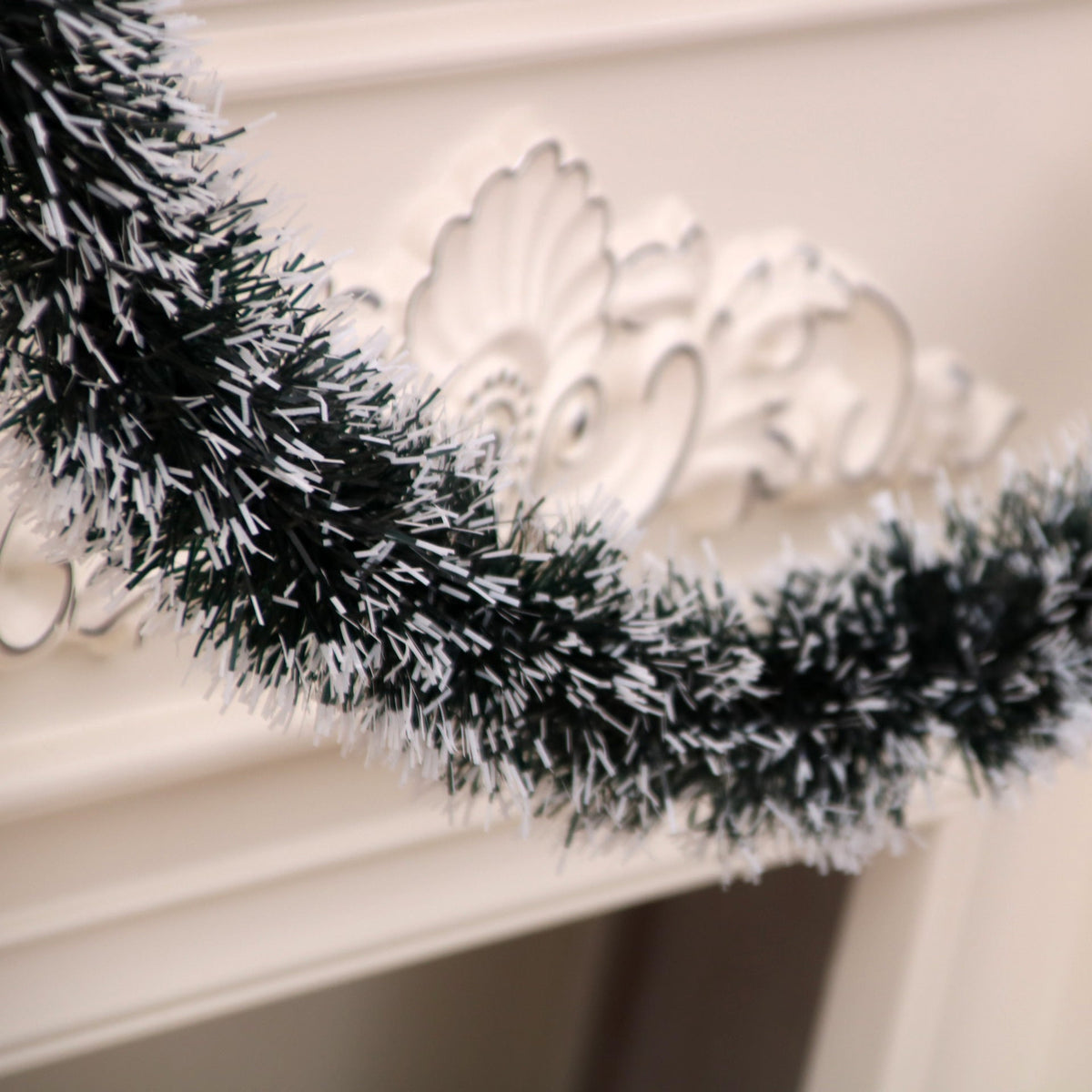 Christmas Tinsel Garland in Green with White Tips