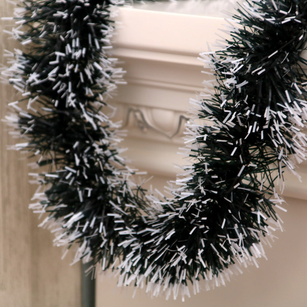 Christmas Tinsel Garland in Green with White Tips