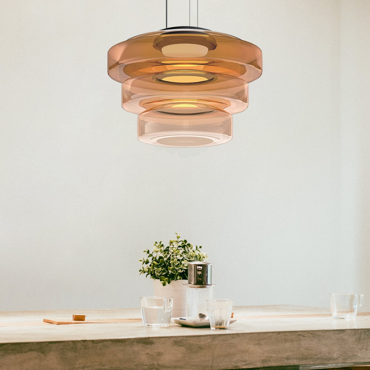 Bauhaus Glass Pendant Light | Smooth Geometric Shade | Ceiling-Suspended Lighting for Kitchens and Living Areas