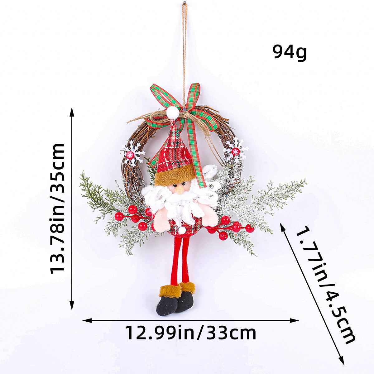 Handmade Twig Christmas Wreath with Plaid Bow and Berries