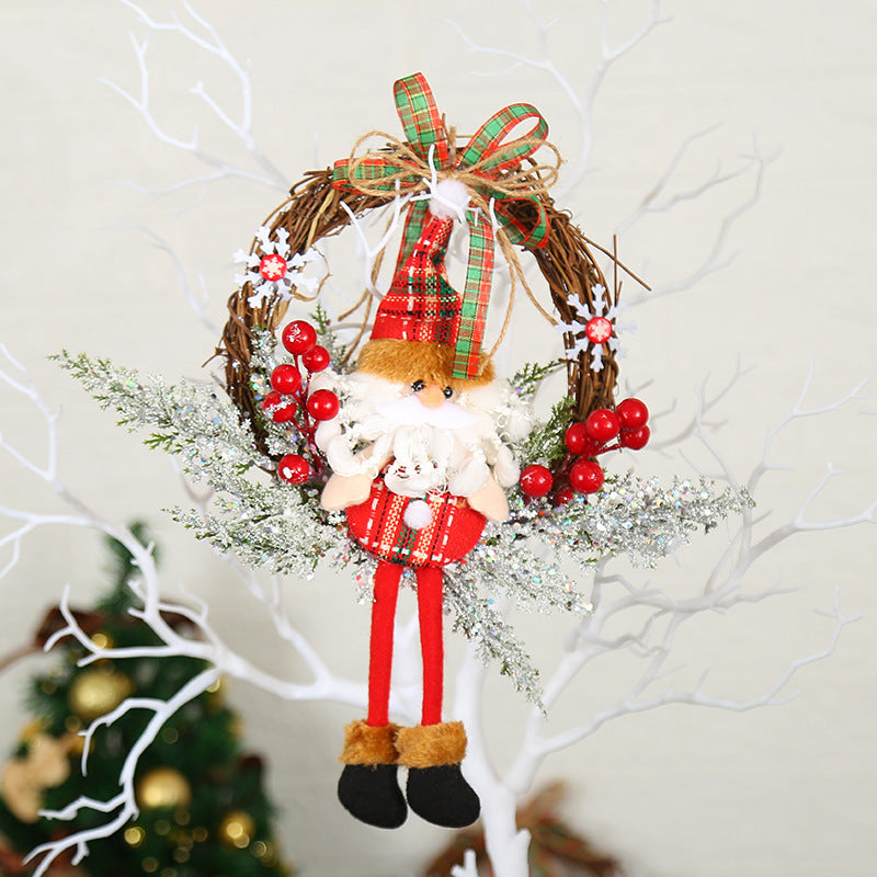 Handmade Twig Christmas Wreath with Plaid Bow and Berries