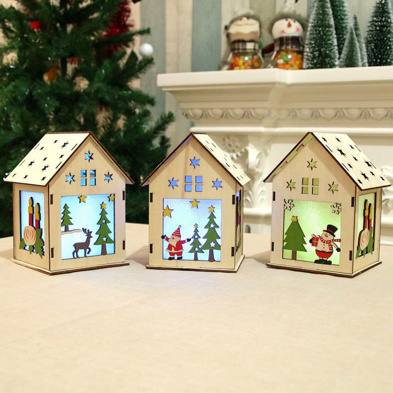 Wooden Christmas Village House Lantern with LED Light