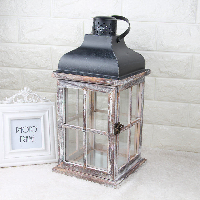 Rustic Wooden Candle Lantern with Glass Panels | Metal Roof, Hinged Door and Hanging Ring | 14 Designs