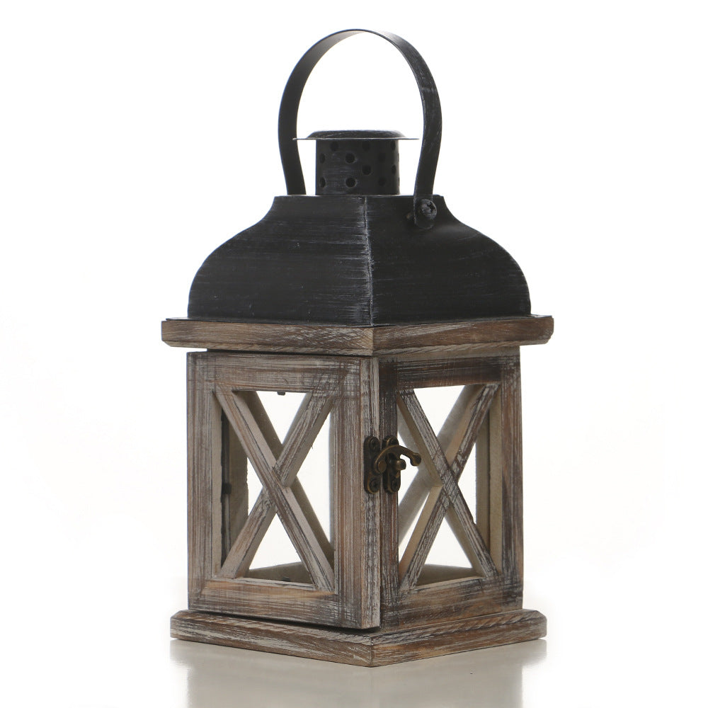 Rustic Wooden Candle Lantern with Glass Panels | Metal Roof, Hinged Door and Hanging Ring | 14 Designs