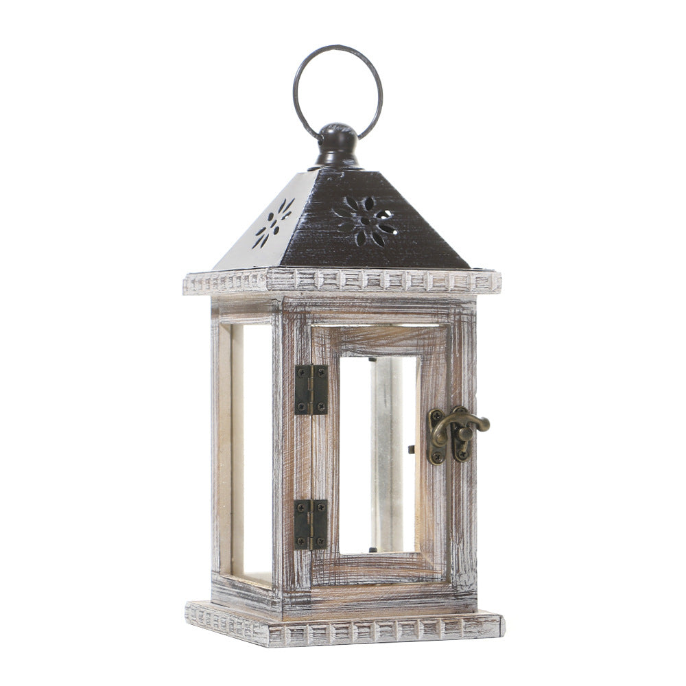 Rustic Wooden Candle Lantern with Glass Panels | Metal Roof, Hinged Door and Hanging Ring | 14 Designs