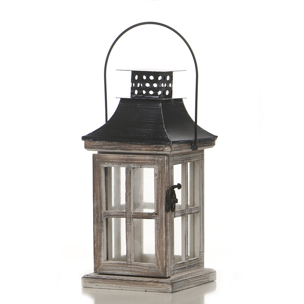 Rustic Wooden Candle Lantern with Glass Panels | Metal Roof, Hinged Door and Hanging Ring | 14 Designs