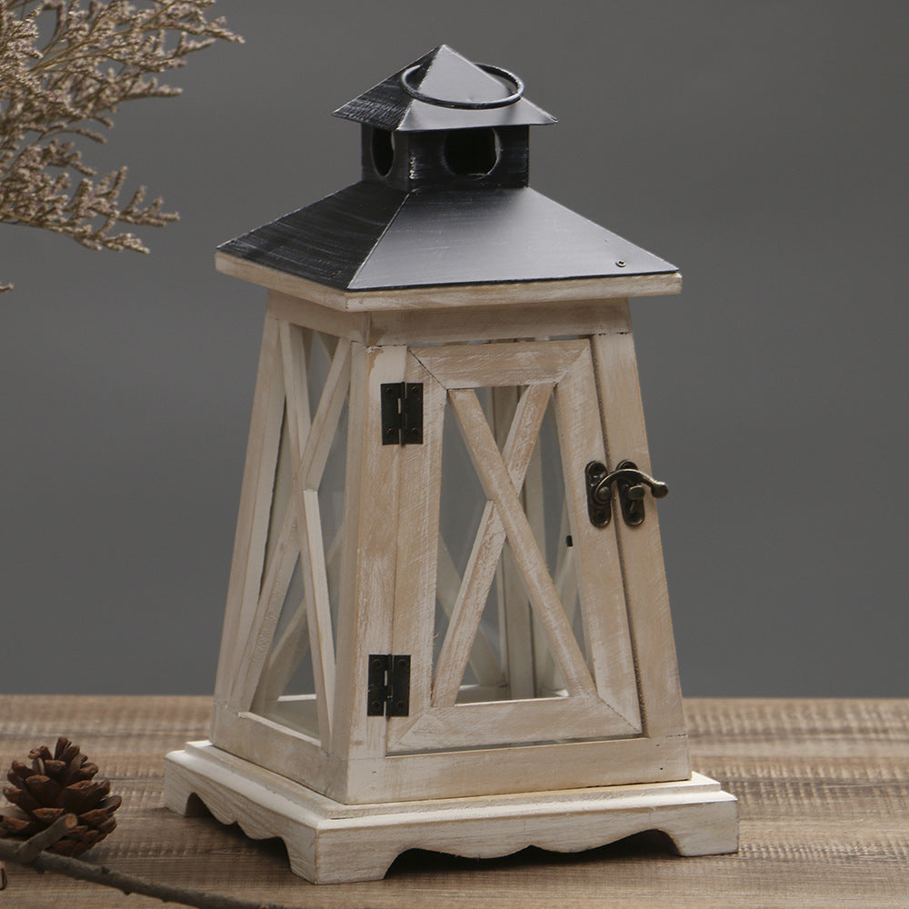 Rustic Wooden Candle Lantern with Glass Panels | Metal Roof, Hinged Door and Hanging Ring | 14 Designs