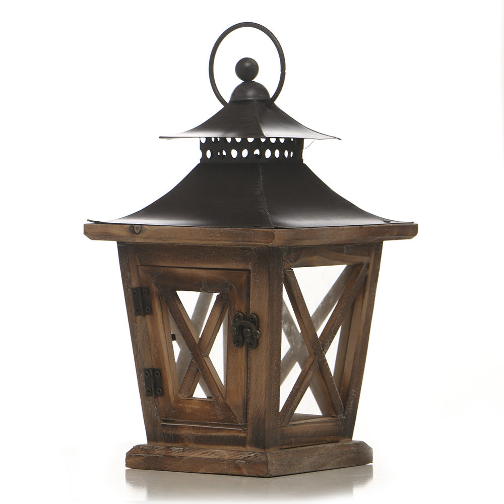 Rustic Wooden Candle Lantern with Glass Panels | Metal Roof, Hinged Door and Hanging Ring | 14 Designs