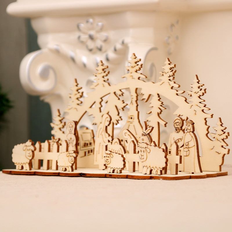 Wooden Christmas Scene Ornament Decoration with Snowman