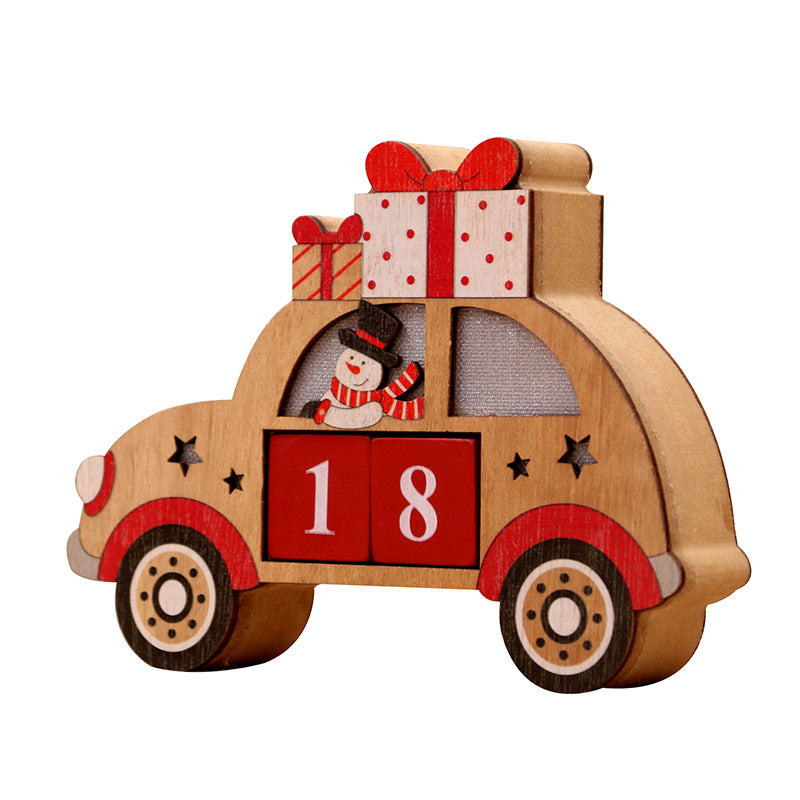 Wooden Christmas Decorations Car Figurine with Snowman