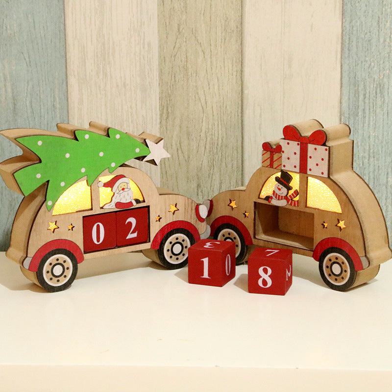 Wooden Christmas Decorations Car Figurine with Snowman